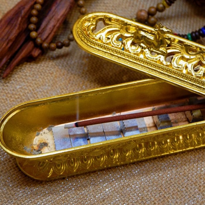 Blessed Golden Incense Burner Dharma Wheel - Image 2