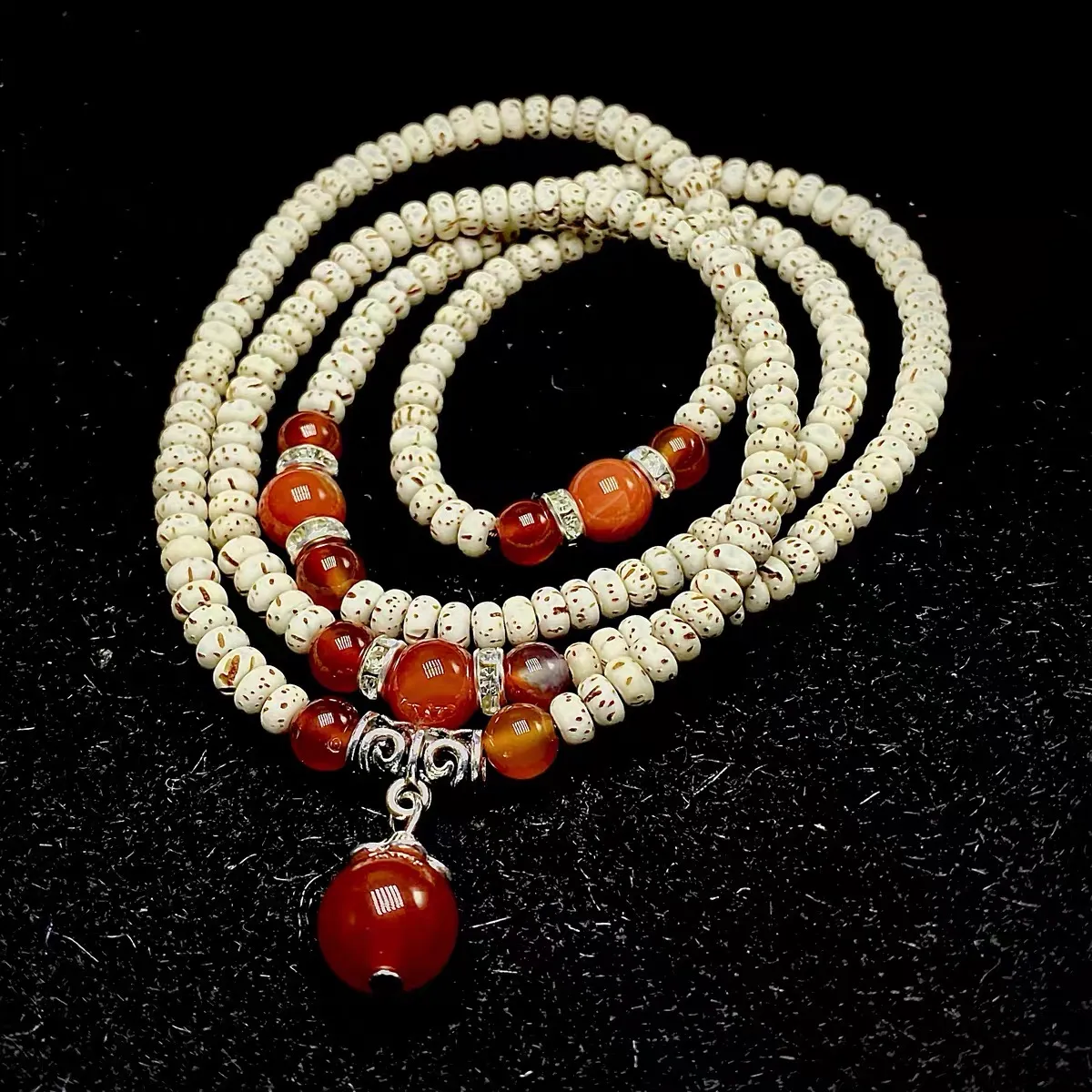 Lhatse Norbu Tibetan Star-Moon Bodhi Mala with Agate Lhatse-Norbu-Tibetan-Star-Moon-Bodhi-Mala-with-Agate