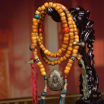 Tibetan-108-Yak-Bone-Mala-with-Ghau-Amulet-–-Zhakilam-Style-Sacred-Necklace4