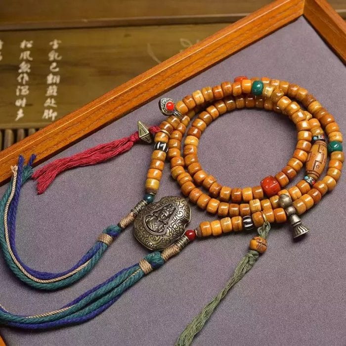 Tibetan 108 Yak Bone Mala with Ghau Amulet – Zhakilam Style Sacred Necklace - Image 4