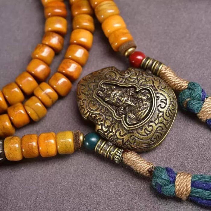 Tibetan 108 Yak Bone Mala with Ghau Amulet – Zhakilam Style Sacred Necklace - Image 2