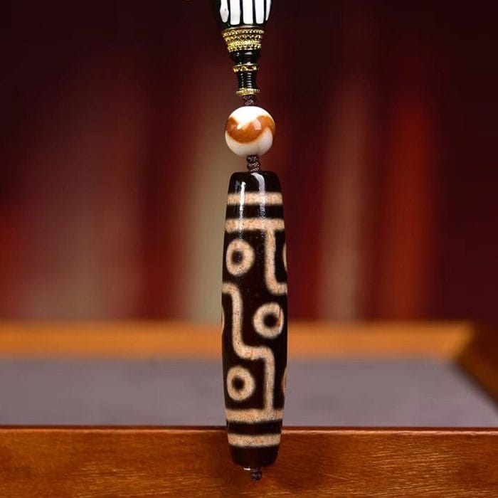 Tibetan 9-Eye Dzi Pendant with Aged Star-Moon Bodhi Mala – Sacred Necklace for Wisdom and Power - Image 4