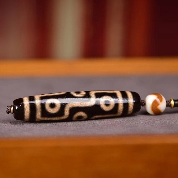 Tibetan 9-Eye Dzi Pendant with Aged Star-Moon Bodhi Mala – Sacred Necklace for Wisdom and Power - Image 3
