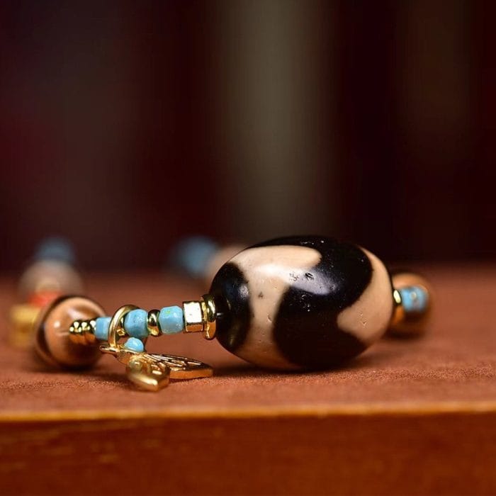 Tibetan Sky Tiger Tooth Dzi Pendant Necklace – Turquoise & Water Agate Sacred Beads - Image 5