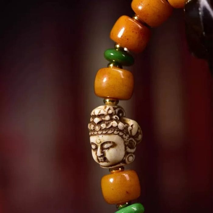 Tibetan Yak Bone Barrel Bead Wrist Mala – Guanyin Head Bead for Compassion & Protection - Image 2