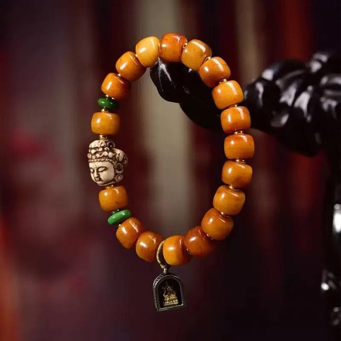 Tibetan Yak Bone Barrel Bead Wrist Mala – Guanyin Head Bead for Compassion & Protection - Image 3