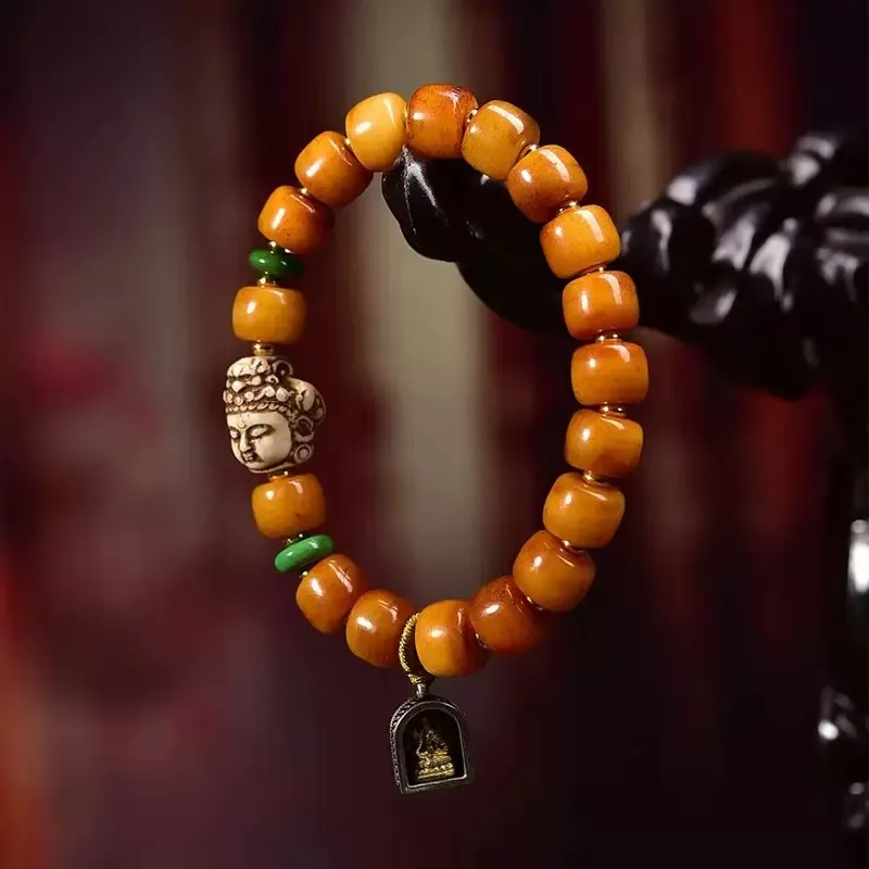 Tibetan Yak Bone Barrel Bead Wrist Mala – Guanyin Head Bead for Compassion & Protection - Image 3